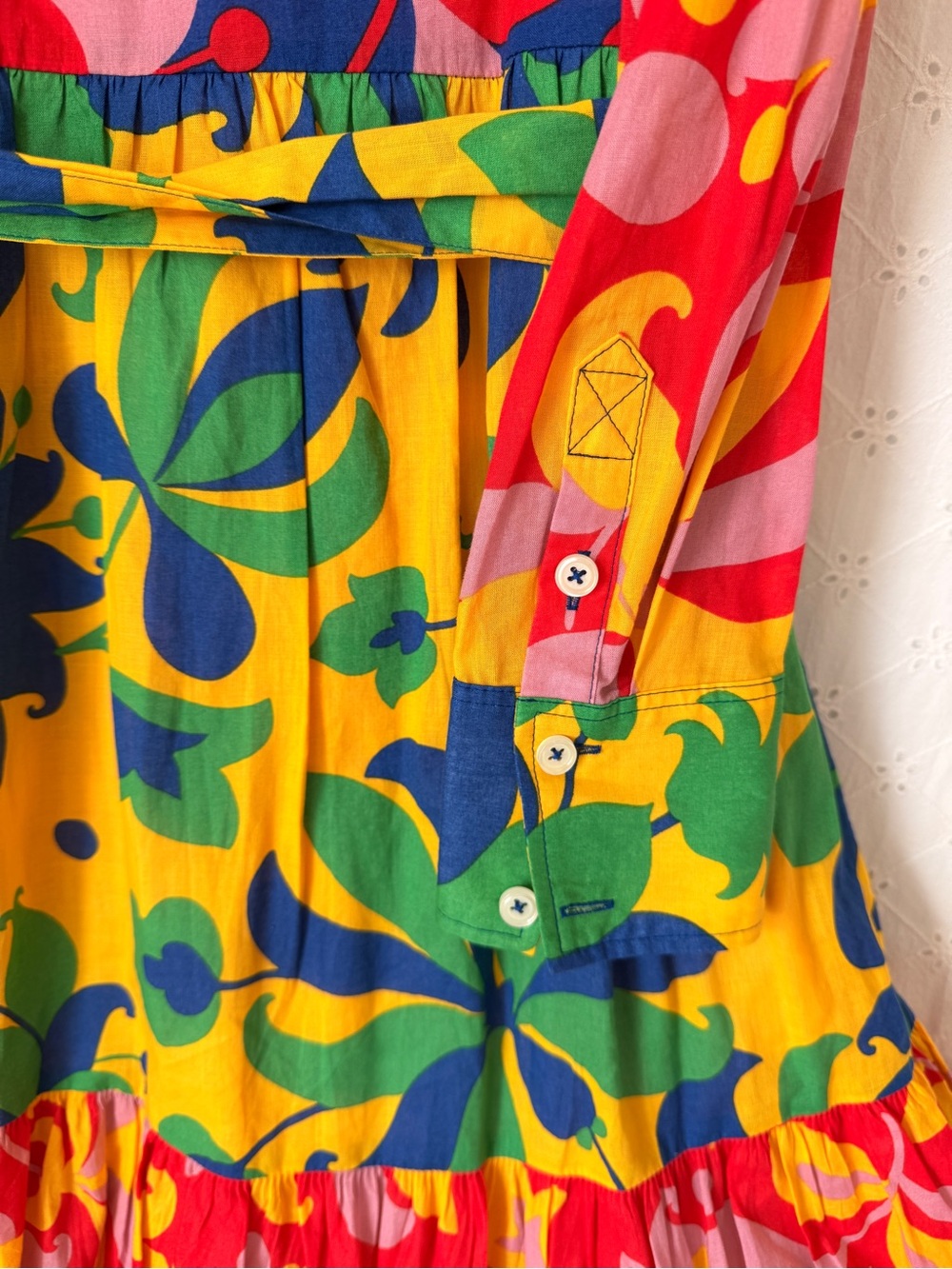 Boden Multicolor Floral Button-Front Maxi Dress - Red, Blue, Yellow, Green, Pink - Picture 4 of 4